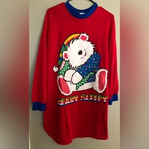 Vintage JUST AROUND MIDNITE Christmas BEARY SLEEPY Night Gown Shirt  Colorful OS